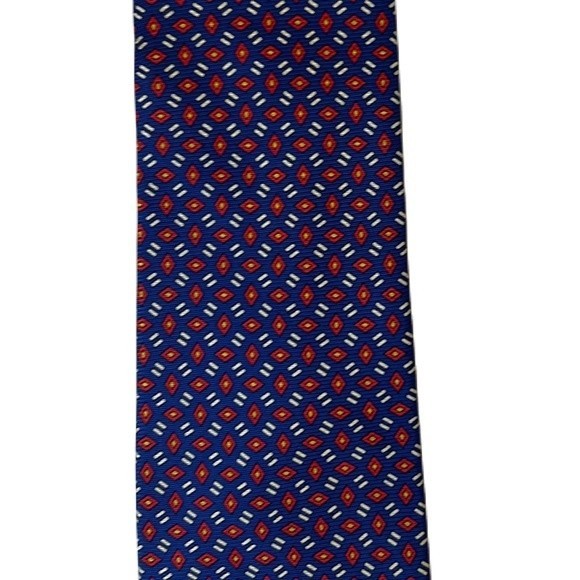 Lauren Ralph Lauren Tie 100% Silk Tie Blue with Red circles pattern Green Tag - Picture 4 of 7
